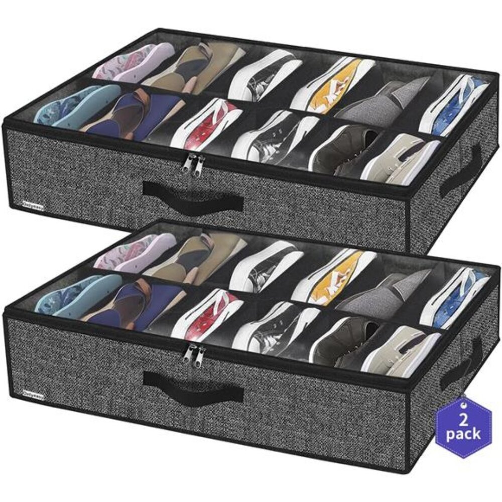 Sturdy Under Bed Shoe Storage Organizer, Set of 2, Fit 12 to 24 Pairs, Underbed
